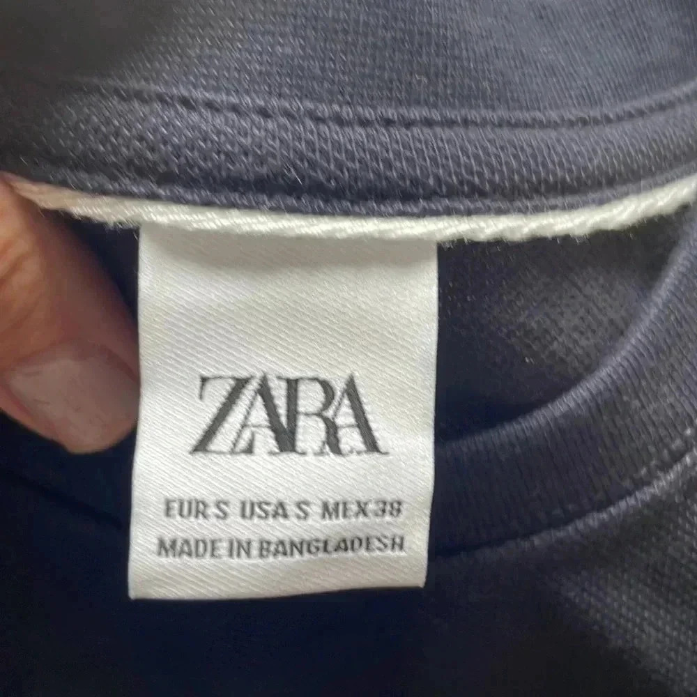 4/$25 NEW ZARA TEXTURED PIQUÉ T-SHIRT NAVY Sz S NWOT - Picture 9 of 9